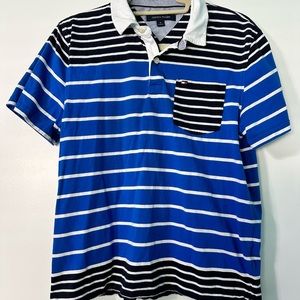 Tommy Hilfiger Striped Men’s Single Pocket Polo Shirt Medium Blue and White